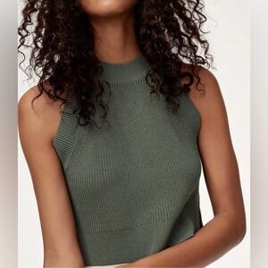 Wilfred Aritzia Crevier Ribbed Knit Halter Tank Top Sleeveless Women 2XS Olive